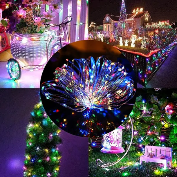 2 Pack Solar String Lights Christmas Lights Decoration Outdoor 12m 120LEDs Fairy Copper Wire Lights with 8 Modes Waterproof Decoration Copper Wire Lights for Patio Yard Trees Christmas Wedding Party