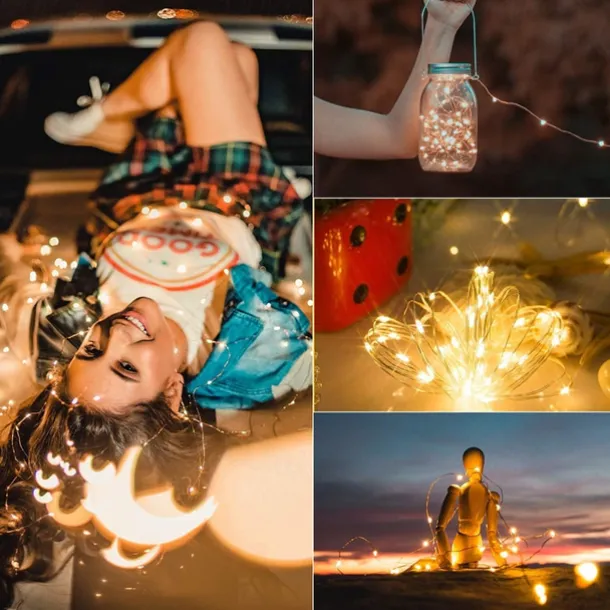 2 Pack Solar String Lights Christmas Lights Decoration Outdoor 12m 120LEDs Fairy Copper Wire Lights with 8 Modes Waterproof Decoration Copper Wire Lights for Patio Yard Trees Christmas Wedding Party