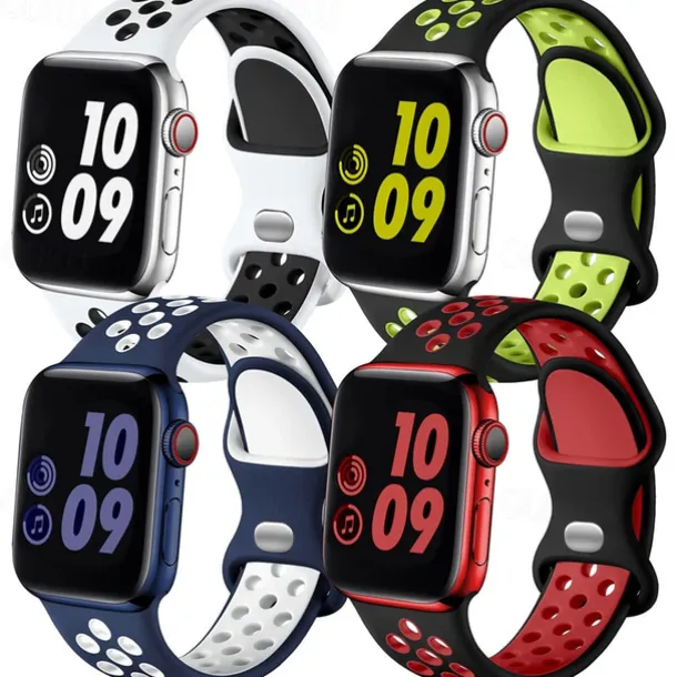 4 Pack Sport Band Compatible with Apple Watch band 38mm 40mm 41mm 42mm 44mm 45mm 49mm Waterproof Adjustable Soft Silicone Strap Replacement Wristband for iwatch Series Ultra 8 7 SE 6 5 4 3 2 1