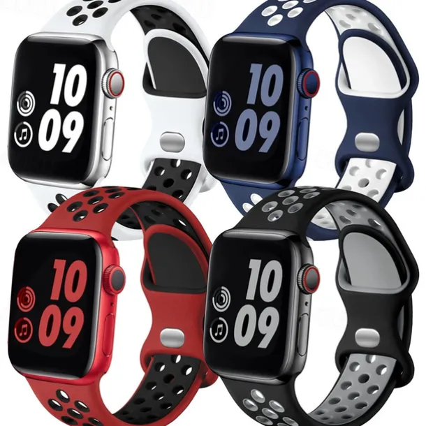 4 Pack Sport Band Compatible with Apple Watch band 38mm 40mm 41mm 42mm 44mm 45mm 49mm Waterproof Adjustable Soft Silicone Strap Replacement Wristband for iwatch Series Ultra 8 7 SE 6 5 4 3 2 1