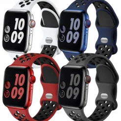 4 Pack Sport Band Compatible with Apple Watch band 38mm 40mm 41mm 42mm 44mm 45mm 49mm Waterproof Adjustable Soft Silicone Strap Replacement Wristband for iwatch Series Ultra 8 7 SE 6 5 4 3 2 1