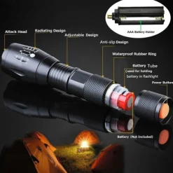 2 Pack Tactical Flashlights Torch, Military Grade 5 Modes 3000 High Lumens Led Waterproof Handheld Flashlight for Camping Biking Hiking Outdoor Home Emergency