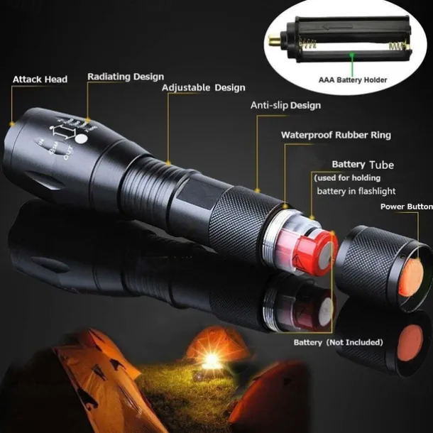 2 Pack Tactical Flashlights Torch, Military Grade 5 Modes 3000 High Lumens Led Waterproof Handheld Flashlight for Camping Biking Hiking Outdoor Home Emergency
