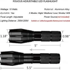 2 Pack Tactical Flashlights Torch, Military Grade 5 Modes 3000 High Lumens Led Waterproof Handheld Flashlight for Camping Biking Hiking Outdoor Home Emergency