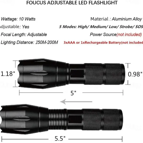 2 Pack Tactical Flashlights Torch, Military Grade 5 Modes 3000 High Lumens Led Waterproof Handheld Flashlight for Camping Biking Hiking Outdoor Home Emergency