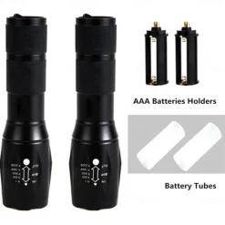 2 Pack Tactical Flashlights Torch, Military Grade 5 Modes 3000 High Lumens Led Waterproof Handheld Flashlight for Camping Biking Hiking Outdoor Home Emergency