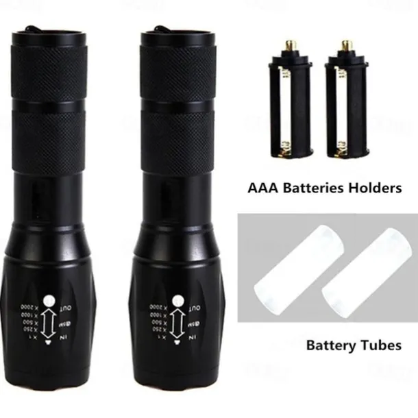 2 Pack Tactical Flashlights Torch, Military Grade 5 Modes 3000 High Lumens Led Waterproof Handheld Flashlight for Camping Biking Hiking Outdoor Home Emergency
