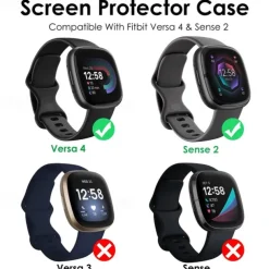 3 Pack Watch Case with Screen Protector Compatible with Fitbit Versa 4 Sense 2 Scratch Resistant Rugged Bumper Full Cover Tempered Glass / Hard PC Watch Cover