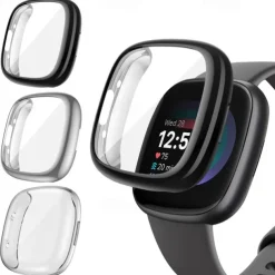 3 Pack Watch Case with Screen Protector Compatible with Fitbit Versa 4 Sense 2 Scratch Resistant Rugged Bumper Full Cover Tempered Glass / Hard PC Watch Cover
