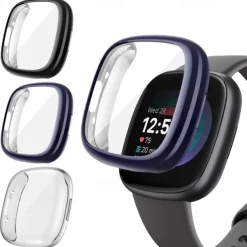 3 Pack Watch Case with Screen Protector Compatible with Fitbit Versa 4 Sense 2 Scratch Resistant Rugged Bumper Full Cover Tempered Glass / Hard PC Watch Cover