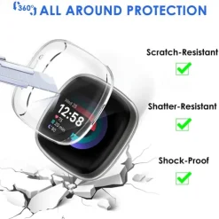 3 Pack Watch Case with Screen Protector Compatible with Fitbit Versa 4 Sense 2 Scratch Resistant Rugged Bumper Full Cover Tempered Glass / Hard PC Watch Cover