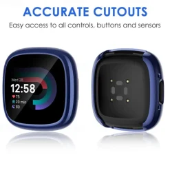 3 Pack Watch Case with Screen Protector Compatible with Fitbit Versa 4 Sense 2 Scratch Resistant Rugged Bumper Full Cover Tempered Glass / Hard PC Watch Cover