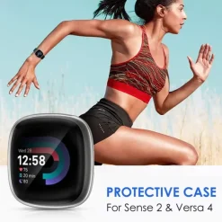 3 Pack Watch Case with Screen Protector Compatible with Fitbit Versa 4 Sense 2 Scratch Resistant Rugged Bumper Full Cover Tempered Glass / Hard PC Watch Cover