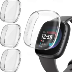 3 Pack Watch Case with Screen Protector Compatible with Fitbit Versa 4 Sense 2 Scratch Resistant Rugged Bumper Full Cover Tempered Glass / Hard PC Watch Cover