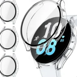 3 Pack Watch Case with Screen Protector Compatible with Samsung Galaxy Watch 5 40mm / Watch 5 44mm / Watch 4 40mm / Watch 4 44mm Scratch Resistant Rugged Bumper Full Cover Tempered Glass / Hard PC