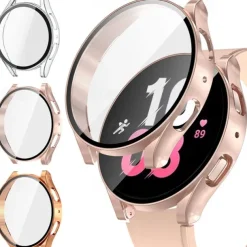 3 Pack Watch Case with Screen Protector Compatible with Samsung Galaxy Watch 5 40mm / Watch 5 44mm / Watch 4 40mm / Watch 4 44mm Scratch Resistant Rugged Bumper Full Cover Tempered Glass / Hard PC