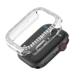 2 Pack Watch Case with Screen Protector Compatible with Apple Watch Series 8 7 41mm 45mm / Series 6 5 4 SE 40mm 44mm / Series 3 2 1 38mm 42mm Scratch Resistant Bling Diamond HD Clear Tempered Glass