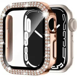 2 Pack Watch Case with Screen Protector Compatible with Apple Watch Series 8 7 41mm 45mm / Series 6 5 4 SE 40mm 44mm / Series 3 2 1 38mm 42mm Scratch Resistant Bling Diamond HD Clear Tempered Glass