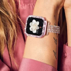 2 Pack Watch Case with Screen Protector Compatible with Apple Watch Series 8 7 41mm 45mm / Series 6 5 4 SE 40mm 44mm / Series 3 2 1 38mm 42mm Scratch Resistant Bling Diamond HD Clear Tempered Glass