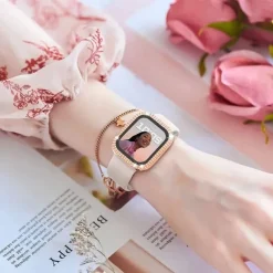 2 Pack Watch Case with Screen Protector Compatible with Apple Watch Series 8 7 41mm 45mm / Series 6 5 4 SE 40mm 44mm / Series 3 2 1 38mm 42mm Scratch Resistant Bling Diamond HD Clear Tempered Glass