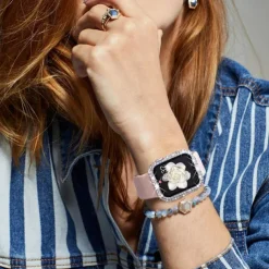 2 Pack Watch Case with Screen Protector Compatible with Apple Watch Series 8 7 41mm 45mm / Series 6 5 4 SE 40mm 44mm / Series 3 2 1 38mm 42mm Scratch Resistant Bling Diamond HD Clear Tempered Glass