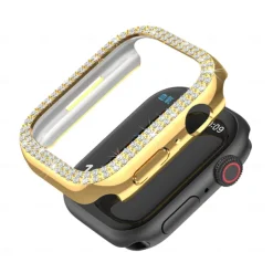 2 Pack Watch Case with Screen Protector Compatible with Apple Watch Series 8 7 41mm 45mm / Series 6 5 4 SE 40mm 44mm / Series 3 2 1 38mm 42mm Scratch Resistant Bling Diamond HD Clear Tempered Glass