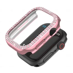 2 Pack Watch Case with Screen Protector Compatible with Apple Watch Series 8 7 41mm 45mm / Series 6 5 4 SE 40mm 44mm / Series 3 2 1 38mm 42mm Scratch Resistant Bling Diamond HD Clear Tempered Glass