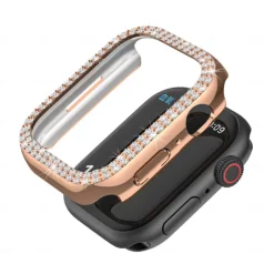 2 Pack Watch Case with Screen Protector Compatible with Apple Watch Series 8 7 41mm 45mm / Series 6 5 4 SE 40mm 44mm / Series 3 2 1 38mm 42mm Scratch Resistant Bling Diamond HD Clear Tempered Glass