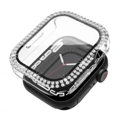 2 Pack Watch Case with Screen Protector Compatible with Apple Watch Series 8 7 41mm 45mm / Series 6 5 4 SE 40mm 44mm / Series 3 2 1 38mm 42mm Scratch Resistant Bling Diamond HD Clear Tempered Glass