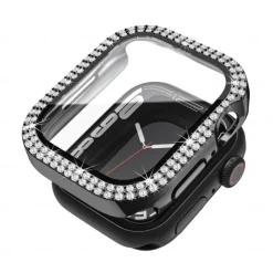 2 Pack Watch Case with Screen Protector Compatible with Apple Watch Series 8 7 41mm 45mm / Series 6 5 4 SE 40mm 44mm / Series 3 2 1 38mm 42mm Scratch Resistant Bling Diamond HD Clear Tempered Glass