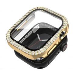 2 Pack Watch Case with Screen Protector Compatible with Apple Watch Series 8 7 41mm 45mm / Series 6 5 4 SE 40mm 44mm / Series 3 2 1 38mm 42mm Scratch Resistant Bling Diamond HD Clear Tempered Glass