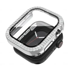 2 Pack Watch Case with Screen Protector Compatible with Apple Watch Series 8 7 41mm 45mm / Series 6 5 4 SE 40mm 44mm / Series 3 2 1 38mm 42mm Scratch Resistant Bling Diamond HD Clear Tempered Glass