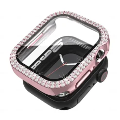 2 Pack Watch Case with Screen Protector Compatible with Apple Watch Series 8 7 41mm 45mm / Series 6 5 4 SE 40mm 44mm / Series 3 2 1 38mm 42mm Scratch Resistant Bling Diamond HD Clear Tempered Glass