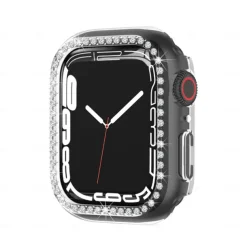 2 Pack Watch Case with Screen Protector Compatible with Apple Watch Series 8 7 41mm 45mm / Series 6 5 4 SE 40mm 44mm / Series 3 2 1 38mm 42mm Scratch Resistant Bling Diamond HD Clear Tempered Glass