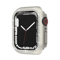 2 Pack Watch Case with Screen Protector Compatible with Apple Watch Series 8 7 41mm 45mm / Series 6 5 4 SE 40mm 44mm / Series 3 2 1 38mm 42mm Scratch Resistant Bling Diamond HD Clear Tempered Glass