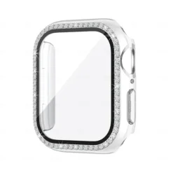 2 Pack Watch Case with Screen Protector Compatible with Apple Watch Series 8 7 41mm 45mm / Series 6 5 4 SE 40mm 44mm / Series 3 2 1 38mm 42mm Scratch Resistant Bling Diamond HD Clear Tempered Glass