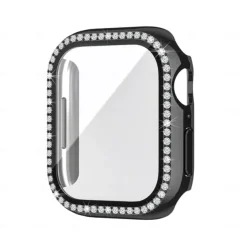 2 Pack Watch Case with Screen Protector Compatible with Apple Watch Series 8 7 41mm 45mm / Series 6 5 4 SE 40mm 44mm / Series 3 2 1 38mm 42mm Scratch Resistant Bling Diamond HD Clear Tempered Glass