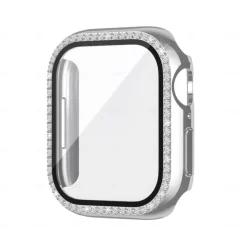 2 Pack Watch Case with Screen Protector Compatible with Apple Watch Series 8 7 41mm 45mm / Series 6 5 4 SE 40mm 44mm / Series 3 2 1 38mm 42mm Scratch Resistant Bling Diamond HD Clear Tempered Glass