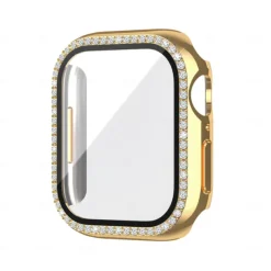 2 Pack Watch Case with Screen Protector Compatible with Apple Watch Series 8 7 41mm 45mm / Series 6 5 4 SE 40mm 44mm / Series 3 2 1 38mm 42mm Scratch Resistant Bling Diamond HD Clear Tempered Glass