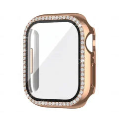 2 Pack Watch Case with Screen Protector Compatible with Apple Watch Series 8 7 41mm 45mm / Series 6 5 4 SE 40mm 44mm / Series 3 2 1 38mm 42mm Scratch Resistant Bling Diamond HD Clear Tempered Glass