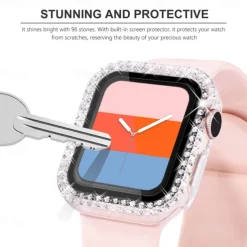 2 Pack Watch Case with Screen Protector Compatible with Apple Watch Series 8 7 41mm 45mm / Series 6 5 4 SE 40mm 44mm / Series 3 2 1 38mm 42mm Scratch Resistant Bling Diamond HD Clear Tempered Glass