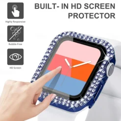 2 Pack Watch Case with Screen Protector Compatible with Apple Watch Series 8 7 41mm 45mm / Series 6 5 4 SE 40mm 44mm / Series 3 2 1 38mm 42mm Scratch Resistant Bling Diamond HD Clear Tempered Glass