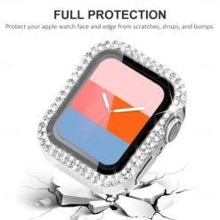 2 Pack Watch Case with Screen Protector Compatible with Apple Watch Series 8 7 41mm 45mm / Series 6 5 4 SE 40mm 44mm / Series 3 2 1 38mm 42mm Scratch Resistant Bling Diamond HD Clear Tempered Glass