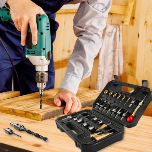 26 Pack Woodworking Chamfer Drilling Tools, Including Countersink Drill Bits, Wood Plug Cutter, Step Drill Bit, Center Punch, L-Wrench
