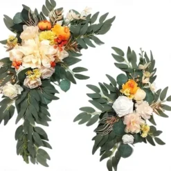 2 Packs Artificial Flowers Decorations, Spring Wedding Flowers,Floral Swag Wedding, Banquet, Party, Reception Entrance Welcome Sign and Background Decoration