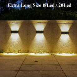 2 Packs LED Solar Wall Lights Beads Long Size with Emitting Light Up and Down, Fence Outdoor Courtyard, Garden Pathway Decoration Light