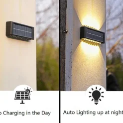 2 Packs LED Solar Wall Lights Beads Long Size with Emitting Light Up and Down, Fence Outdoor Courtyard, Garden Pathway Decoration Light