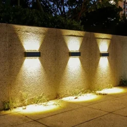 2 Packs LED Solar Wall Lights Beads Long Size with Emitting Light Up and Down, Fence Outdoor Courtyard, Garden Pathway Decoration Light