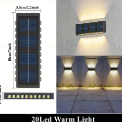 2 Packs LED Solar Wall Lights Beads Long Size with Emitting Light Up and Down, Fence Outdoor Courtyard, Garden Pathway Decoration Light