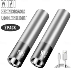 2 Packs Mini LED Flashlight USB Rechargable 3 Lighting Mode Waterproof Torch Telescopic Zoom Stylish Portable Suit for Night Lighting